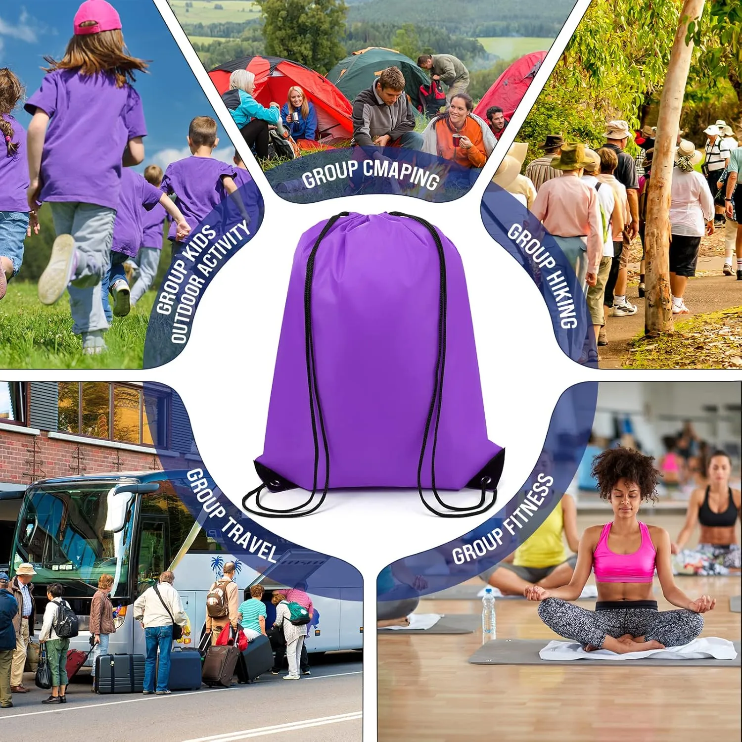 100 Pieces Drawstring Backpack Bags Bulk Back Sack String Bags Cinch Storage Bags for Gym School Travel DIY Gifts (Purple)
