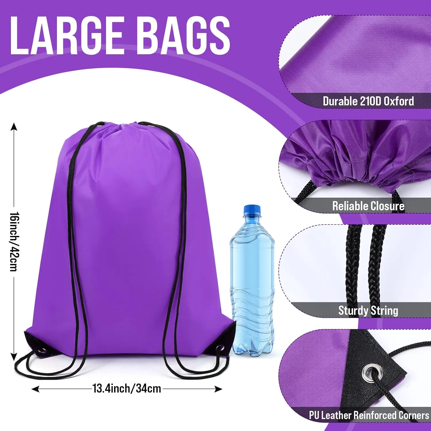 100 Pieces Drawstring Backpack Bags Bulk Back Sack String Bags Cinch Storage Bags for Gym School Travel DIY Gifts (Purple)