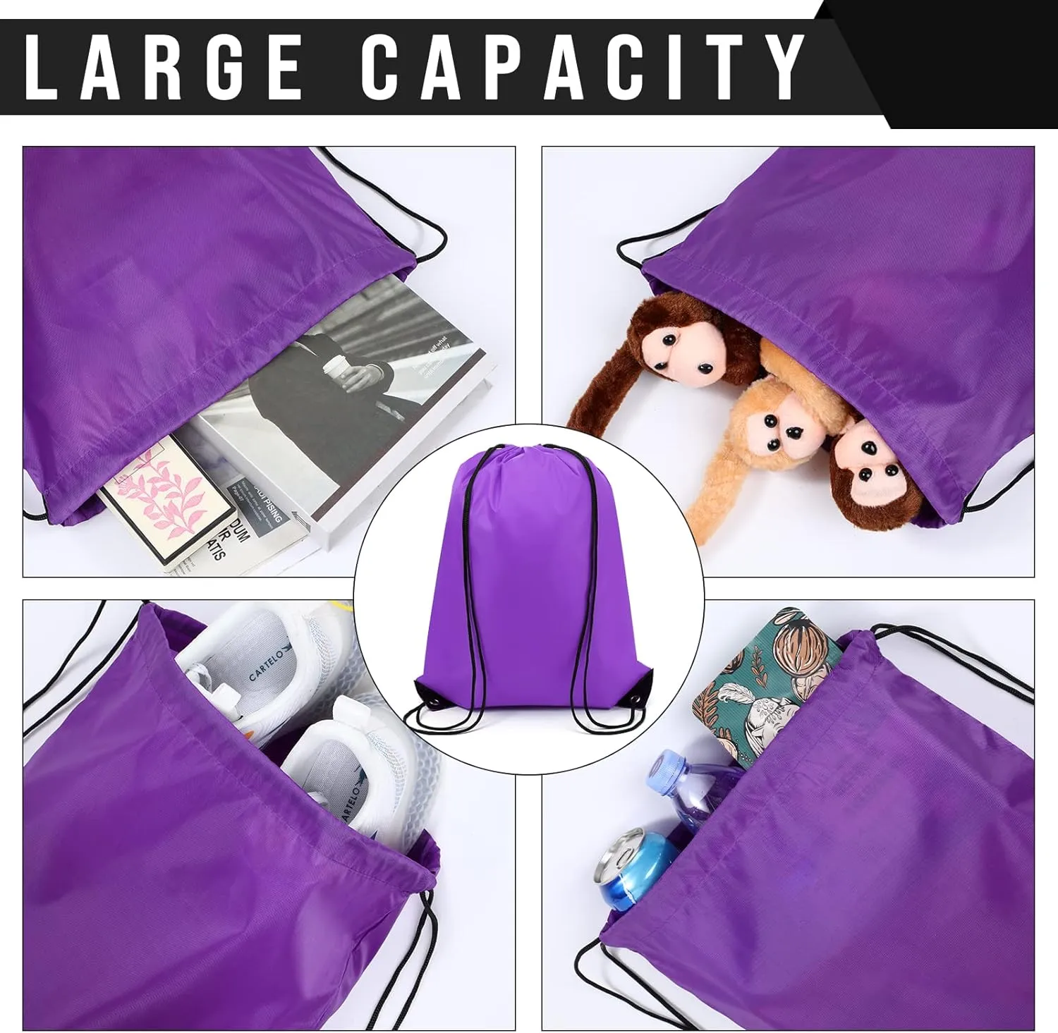 100 Pieces Drawstring Backpack Bags Bulk Back Sack String Bags Cinch Storage Bags for Gym School Travel DIY Gifts (Purple)