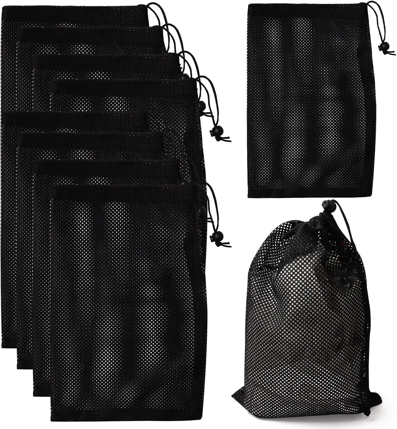 10Pcs Nylon Mesh Drawstring Bag,8 x 11.4 Inch Nylon Mesh Bags with Drawstrings Black Bags with Cord Lock Closure for Balls and Travel Laundry Bag