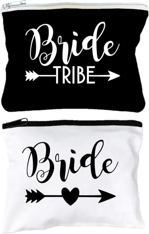 12 PACK SET   1 BRIDE BAG Premium Natural Cotton Canvas Makeup Bag- Bridesmaids Gifts for the Bachelorette Party or Bridal Shower