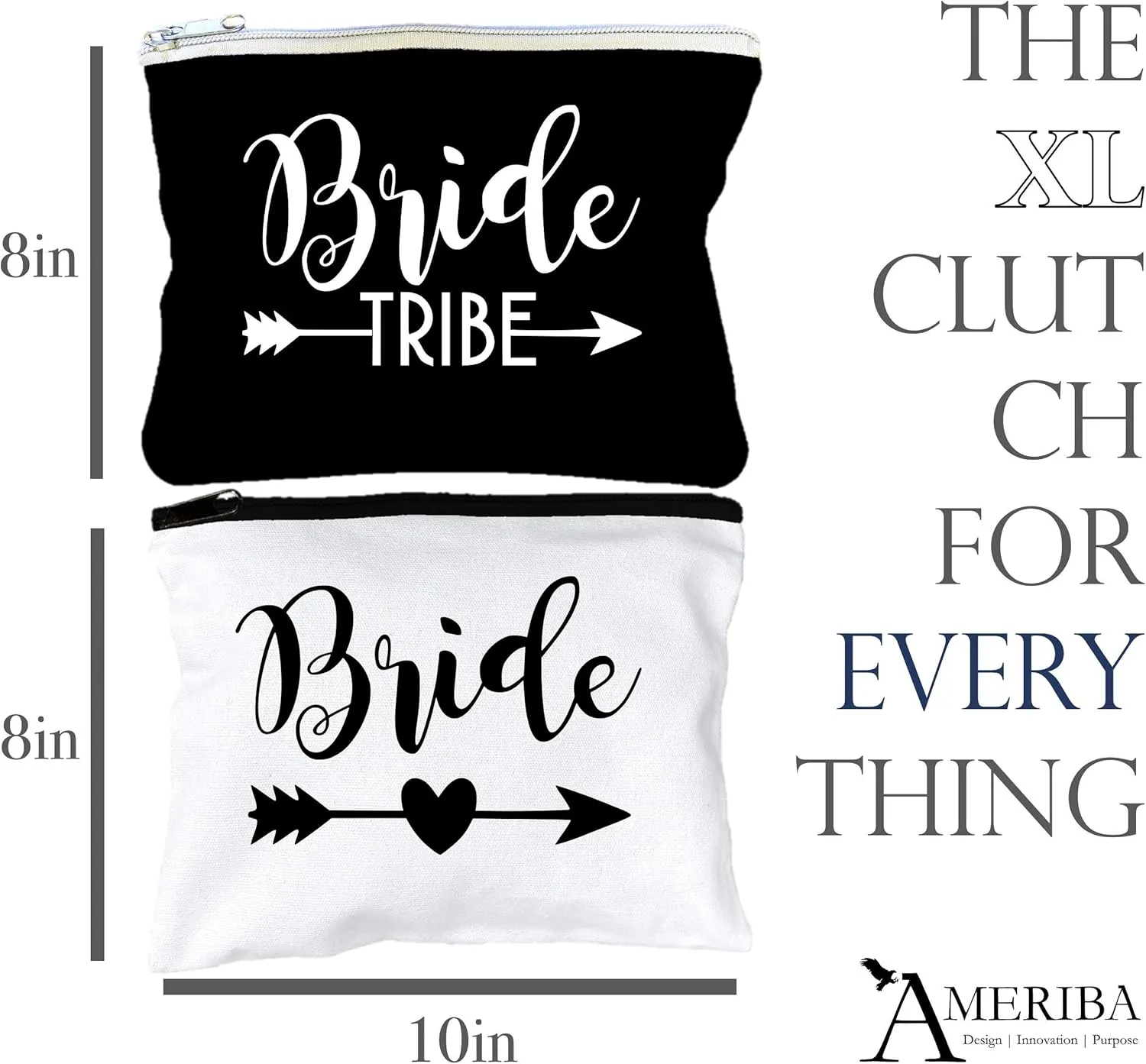 12 PACK SET   1 BRIDE BAG Premium Natural Cotton Canvas Makeup Bag- Bridesmaids Gifts for the Bachelorette Party or Bridal Shower