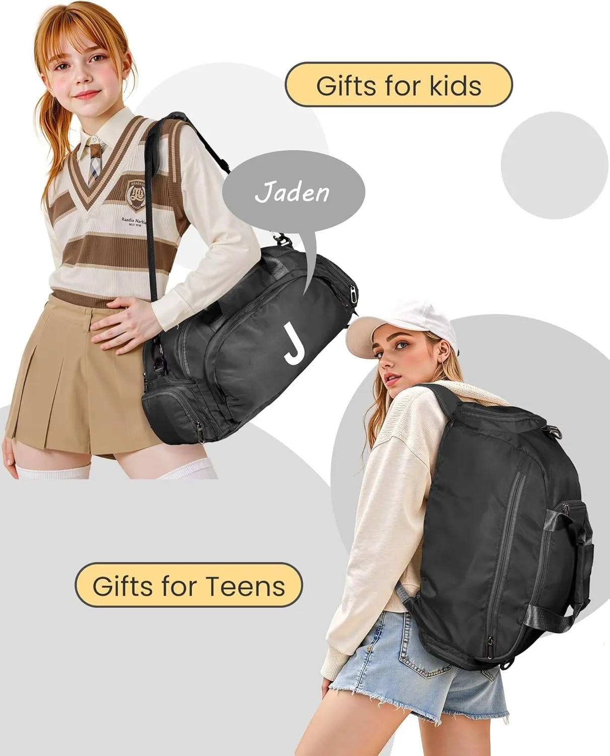 13 14 15 16 17 18 Year Old Girl Birthday Gifts, Initial Gym Bags with Shoe Compartment, Personalized Girl Duffel Bag, Monogram Kid Overnight Bags, Teen Weekend Bag (Letter S)