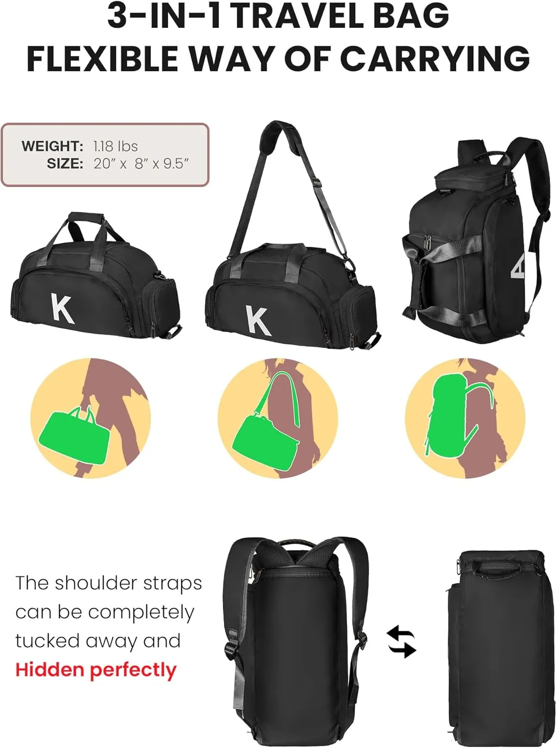 13 14 15 16 17 18 Year Old Girl Birthday Gifts, Initial Gym Bags with Shoe Compartment, Personalized Girl Duffel Bag, Monogram Kid Overnight Bags, Teen Weekend Bag (Letter S)