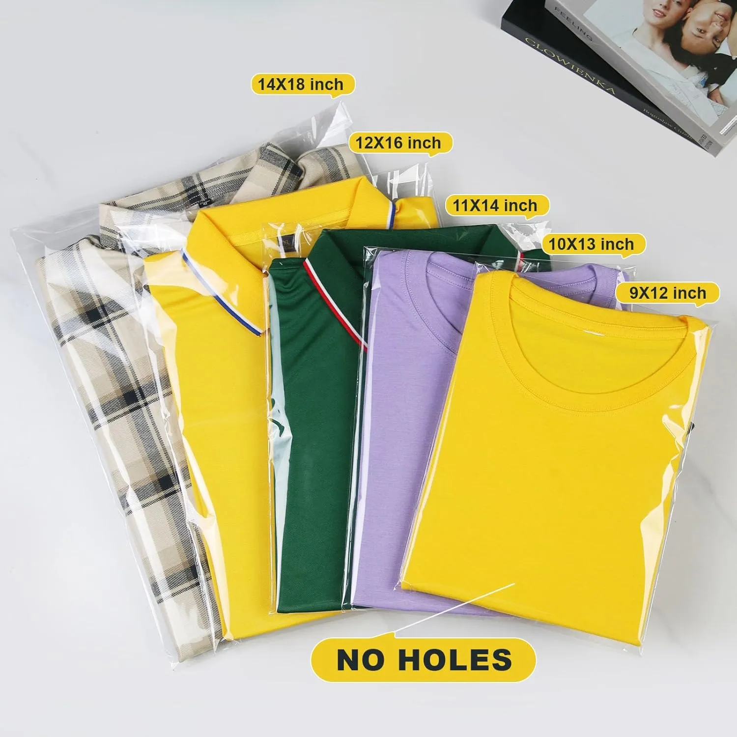 13x18 inch 20Pcs Clear Cellophane Bags Clothing Bag Self Adhesive Resealable Sealing Plastic Cello for Clothes, Gifts, Crafts Small Business Packaging