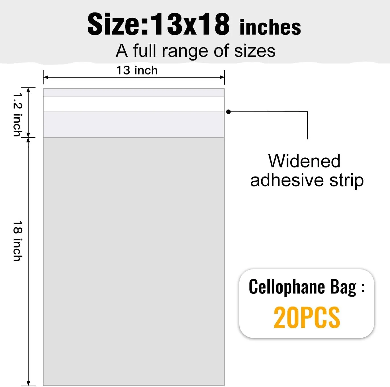 13x18 inch 20Pcs Clear Cellophane Bags Clothing Bag Self Adhesive Resealable Sealing Plastic Cello for Clothes, Gifts, Crafts Small Business Packaging