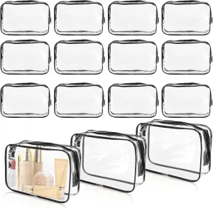 15 PCS Transparent Cosmetic Bags Clear Toiletry Bags Waterproof Makeup Bags PVC Plastic Zippered Organizer Cases for Travel Vacation Bathroom