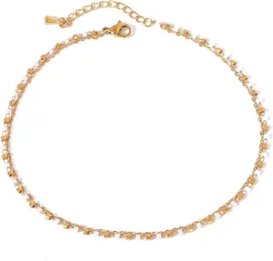 18K Real Gold Plated Beads Anklets Bracelets for Women Layered White Gold Beaded Link Anklet Beaded Anklet Jewelry Gift for Wife Girlfriend