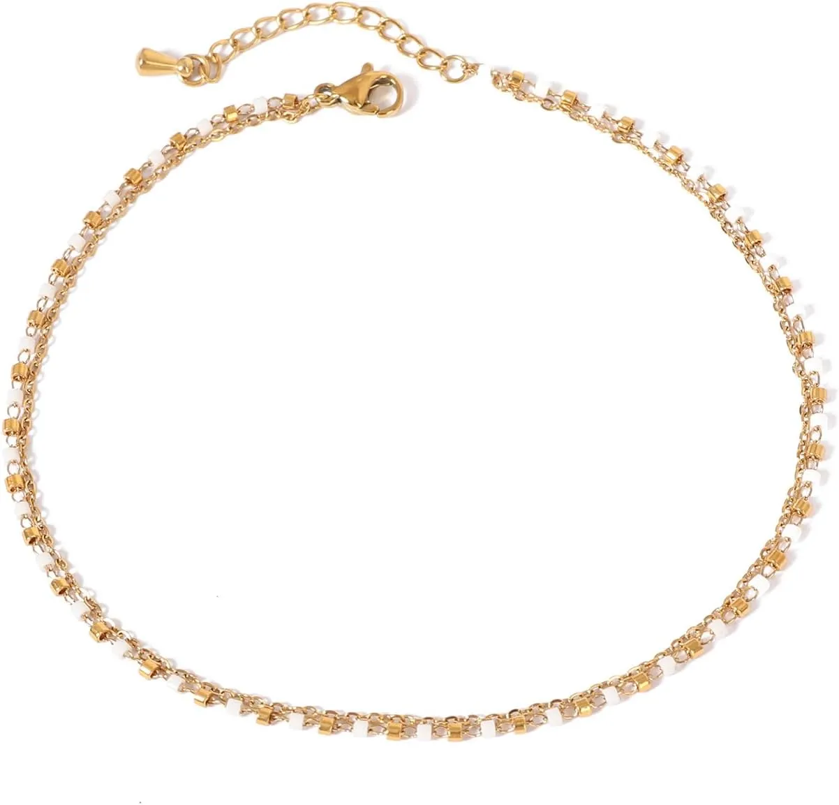 18K Real Gold Plated Beads Anklets Bracelets for Women Layered White Gold Beaded Link Anklet Beaded Anklet Jewelry Gift for Wife Girlfriend