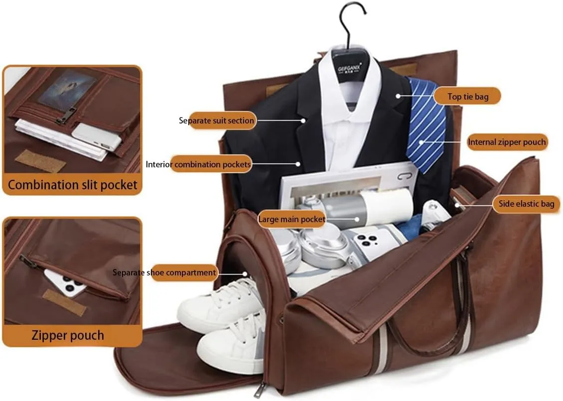 2-in-1 Travel Garment Bag Duffel/Hanging Carry on Travel Case, Convertible Foldable Garment Duffle Suit Travel Bag (Brown,50 * 28 * 30cm)