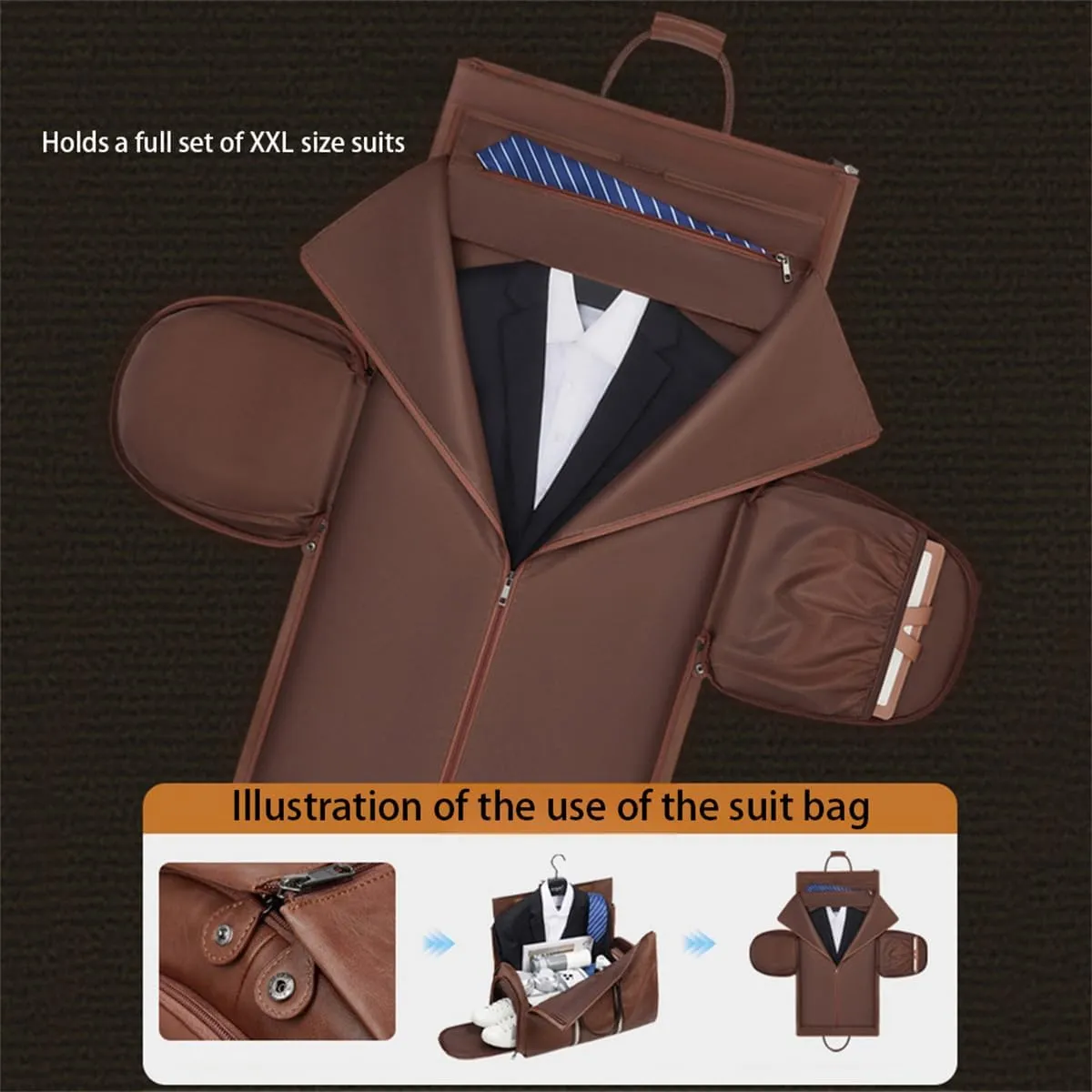 2-in-1 Travel Garment Bag Duffel/Hanging Carry on Travel Case, Convertible Foldable Garment Duffle Suit Travel Bag (Brown,50 * 28 * 30cm)