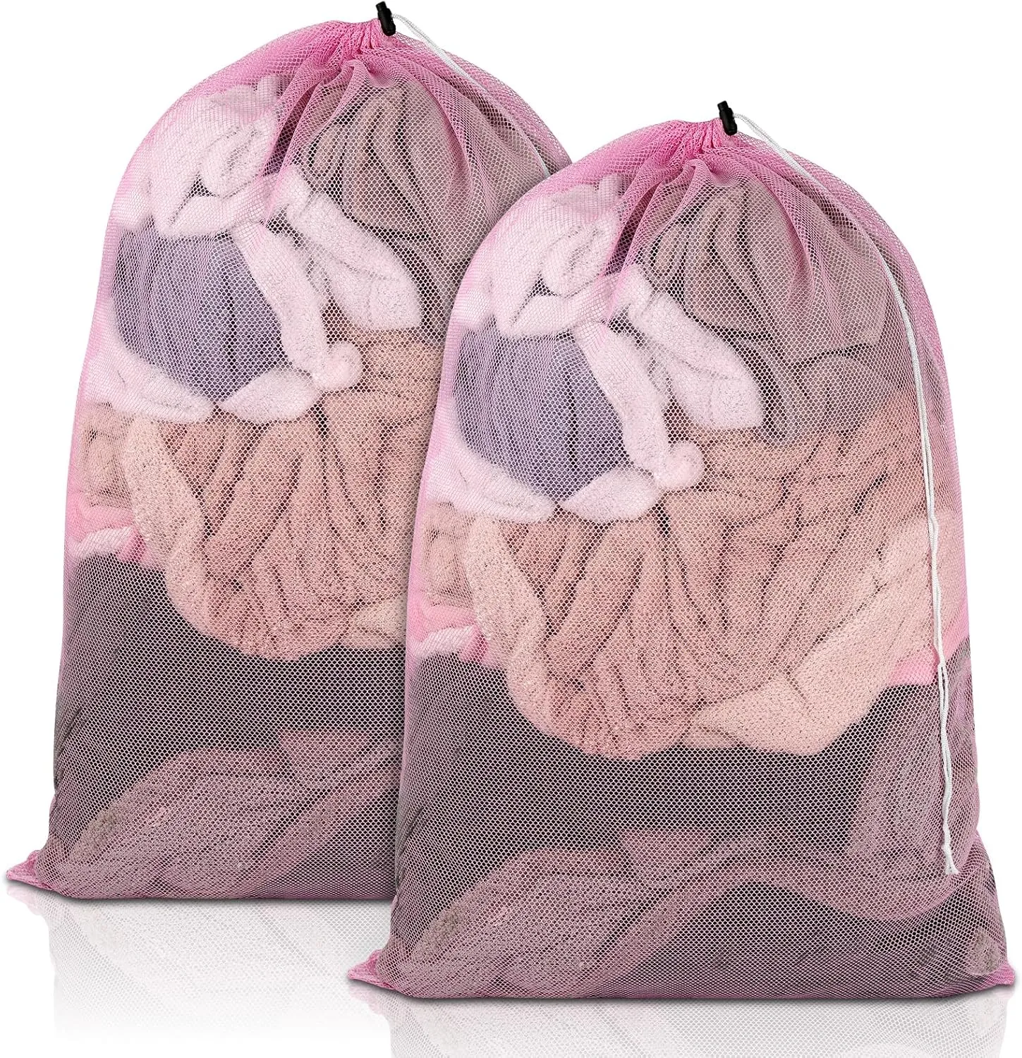 2 Pack Mesh Laundry Bags, 23 x 34 Inches Heavy Duty Mesh Laundry Bag, Large Laundry Drawstring Bag for College, Dorm, Travel, Family and Apartment Dwellers, Pink