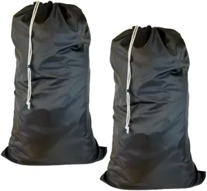 (2 Pack) Multipurpose Extra Large Heavy Duty Nylon Laundry Storage Bag, size: 30" x 50", with Drawstring, Machine Washable, color: Black