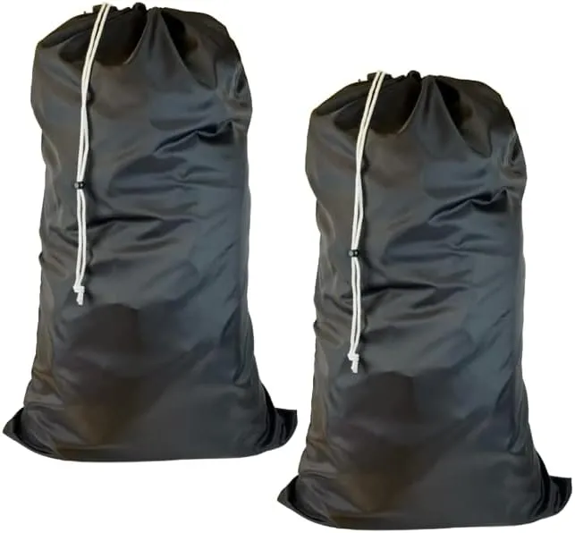 (2 Pack) Multipurpose Extra Large Heavy Duty Nylon Laundry Storage Bag, size: 30" x 50", with Drawstring, Machine Washable, color: Black