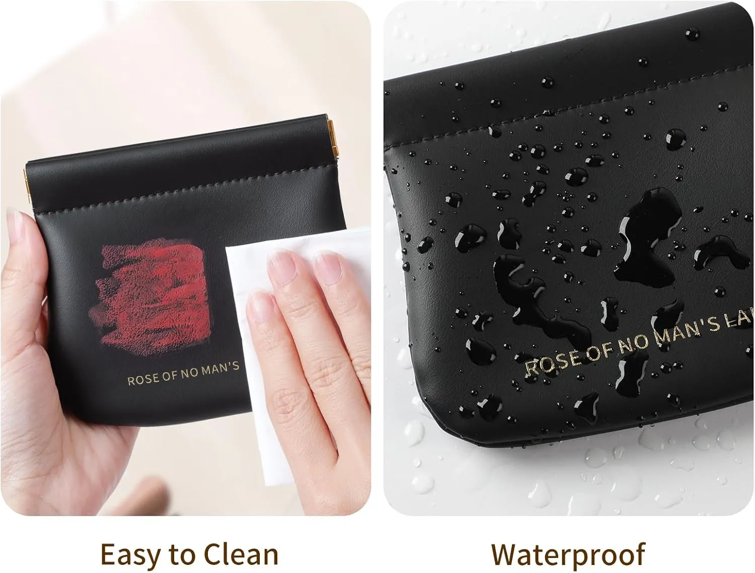 2 PCS Small Cosmetic Bag for Purse, Organosilicon Super Fiber Leather Mini Makeup Bag Coin Purse for Women, Snap Closure Travel Makeup Pouch for Lipstick Jewelry Key Change (Black)