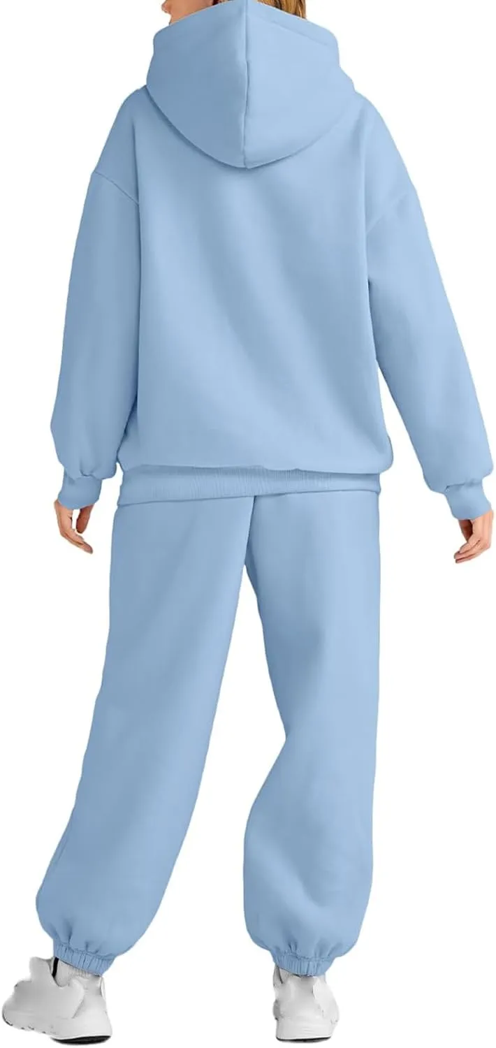 2 Piece Outfits for Women Lounge Hoodie Sweatsuit Sets Oversized Hooded Sweatshirt Fall Winter Sweatpants Tracksuit