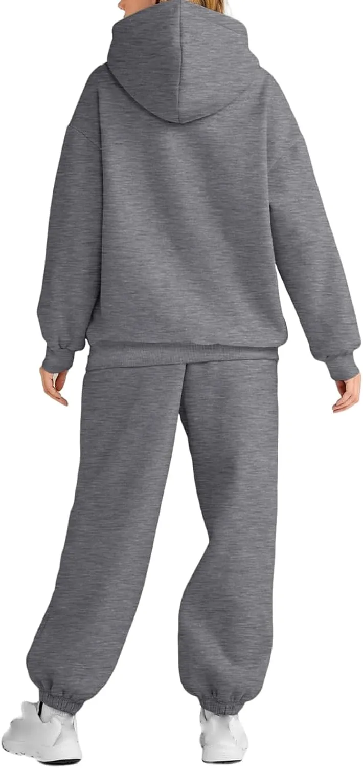 2 Piece Outfits for Women Lounge Hoodie Sweatsuit Sets Oversized Hooded Sweatshirt Fall Winter Sweatpants Tracksuit