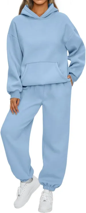 2 Piece Outfits for Women Lounge Hoodie Sweatsuit Sets Oversized Hooded Sweatshirt Fall Winter Sweatpants Tracksuit