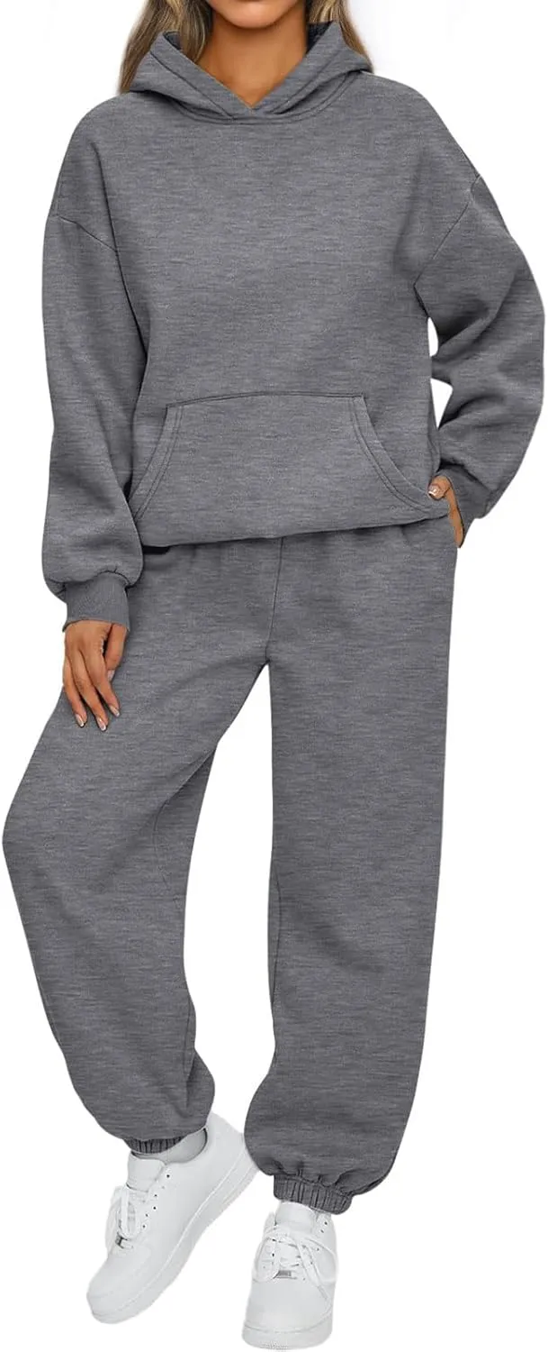 2 Piece Outfits for Women Lounge Hoodie Sweatsuit Sets Oversized Hooded Sweatshirt Fall Winter Sweatpants Tracksuit