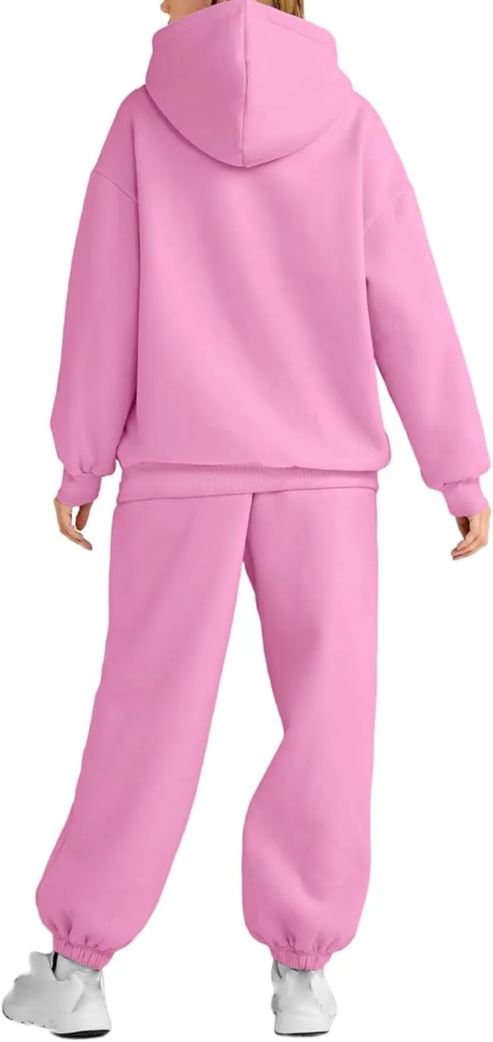 2 Piece Outfits for Women Lounge Hoodie Sweatsuit Sets Oversized Hooded Sweatshirt Fall Winter Sweatpants Tracksuit