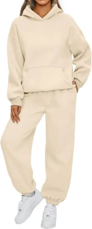2 Piece Outfits for Women Lounge Hoodie Sweatsuit Sets Oversized Hooded Sweatshirt Fall Winter Sweatpants Tracksuit