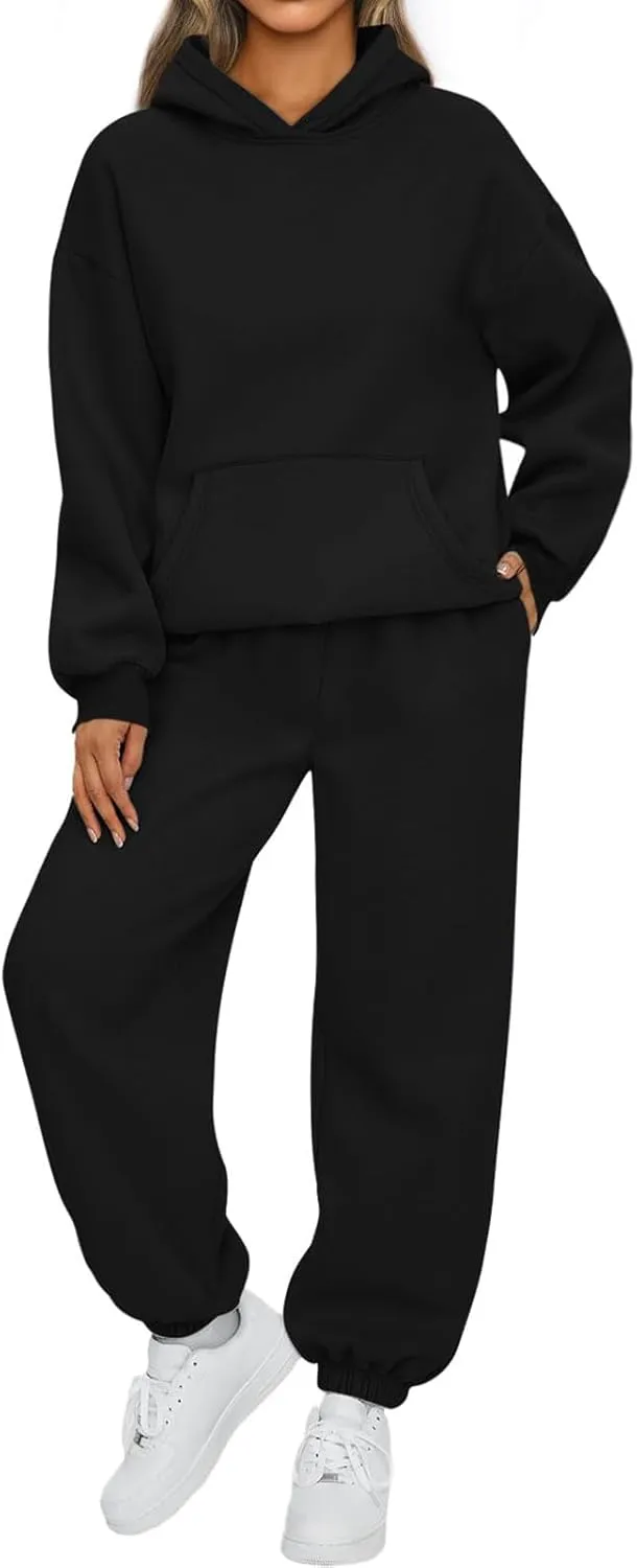 2 Piece Outfits for Women Lounge Hoodie Sweatsuit Sets Oversized Hooded Sweatshirt Fall Winter Sweatpants Tracksuit