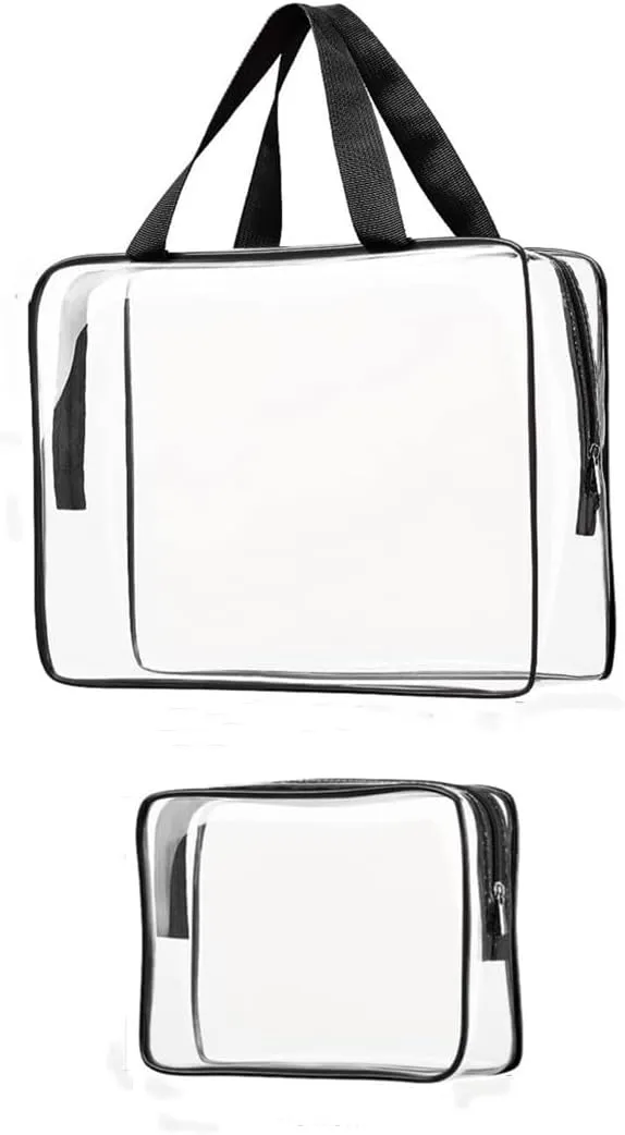 2 Pieces Large Clear Travel Bags for Toiletries, Waterproof Clear Plastic Cosmetic Makeup Bags, Transparent Packing Organizer Storage Bags (Black)