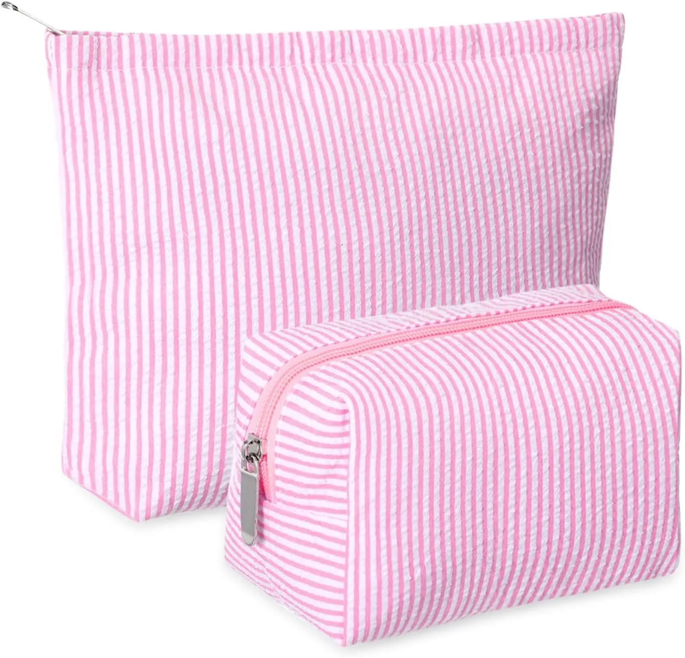 2 Pieces Makeup Bag Set Cute Cosmetic Pouch for Women Travel Toiletry Bag Preppy Small Makeup Purse Pouch Aesthetic Skincare Brushes Storage Organizer for Women(Pink)
