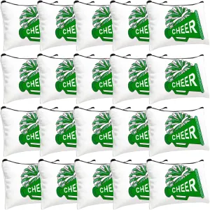20 Pcs Cheer Makeup Bag Cheer Teams Gifts Canvas Makeup Case Cheerleader Teams Gifts Zipper Pouch for cheerleading Teammates Party Supplies(Green)