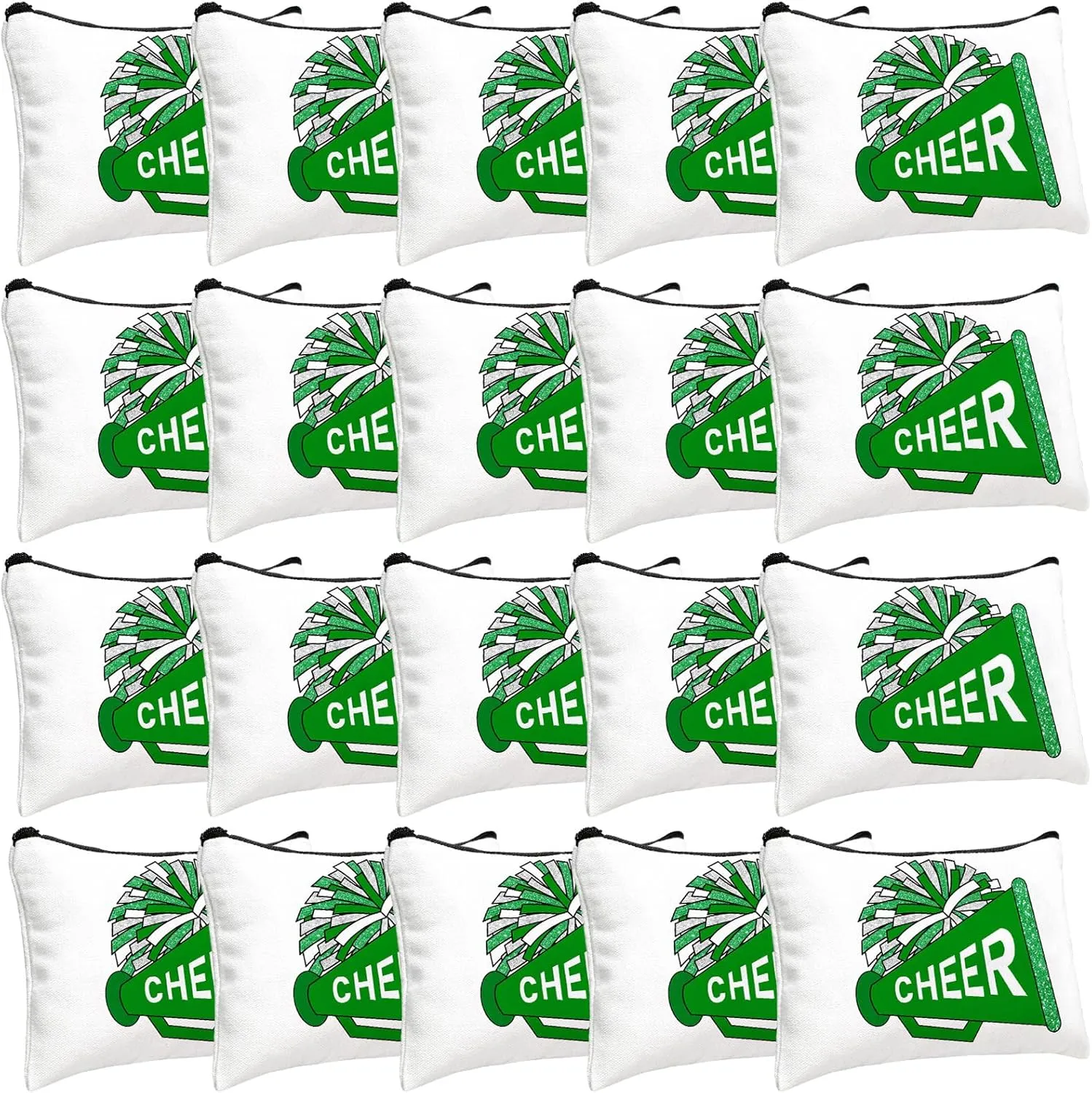 20 Pcs Cheer Makeup Bag Cheer Teams Gifts Canvas Makeup Case Cheerleader Teams Gifts Zipper Pouch for cheerleading Teammates Party Supplies(Green)