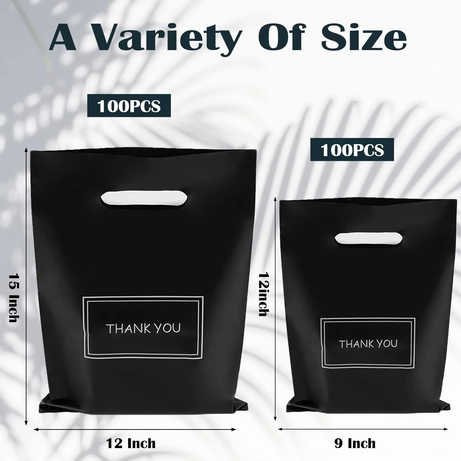 200Pcs Thank You Bags, Black Retail Merchandise Bags Bulk 9x10 and 12x15, Plastic Shopping Boutique Bags 2.36Mil Reusable for Goodie Bags,Boutique, Party Gift, Clothes (Black)