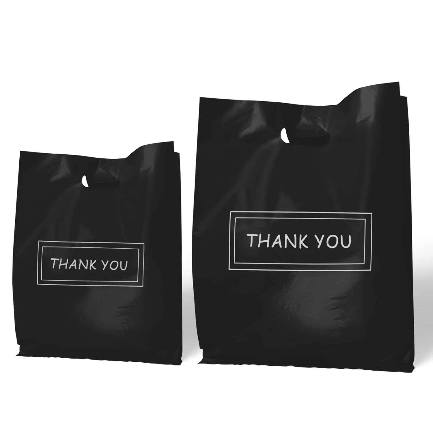 200Pcs Thank You Bags, Black Retail Merchandise Bags Bulk 9x10 and 12x15, Plastic Shopping Boutique Bags 2.36Mil Reusable for Goodie Bags,Boutique, Party Gift, Clothes (Black)