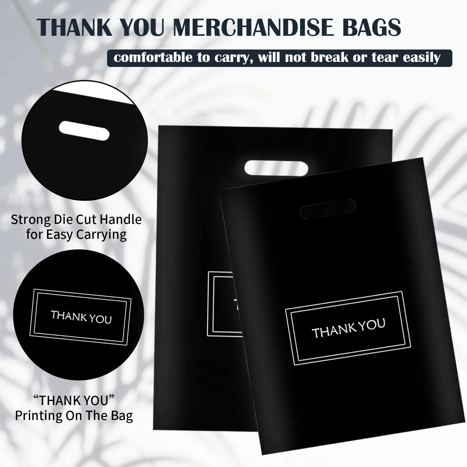 200Pcs Thank You Bags, Black Retail Merchandise Bags Bulk 9x10 and 12x15, Plastic Shopping Boutique Bags 2.36Mil Reusable for Goodie Bags,Boutique, Party Gift, Clothes (Black)