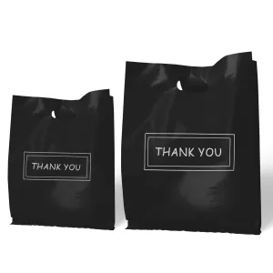 200Pcs Thank You Bags, Black Retail Merchandise Bags Bulk 9x10 and 12x15, Plastic Shopping Boutique Bags 2.36Mil Reusable for Goodie Bags,Boutique, Party Gift, Clothes (Black)
