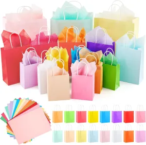 208 Pcs 16 Colors Gift Bags with Handle Set Including 48 Gift Bags Assorted Sizes Bulk (Small 6", Medium 9", Large 13") and 160 Tissue Paper for Birthday Baby Showers Bridal Showers Christmas