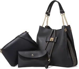 3-PC Tote Bags Faux Leather Purses and Handbags for Women Top-handle Bags Bowknot Shoulder Satchel Hobo Bags Yellow