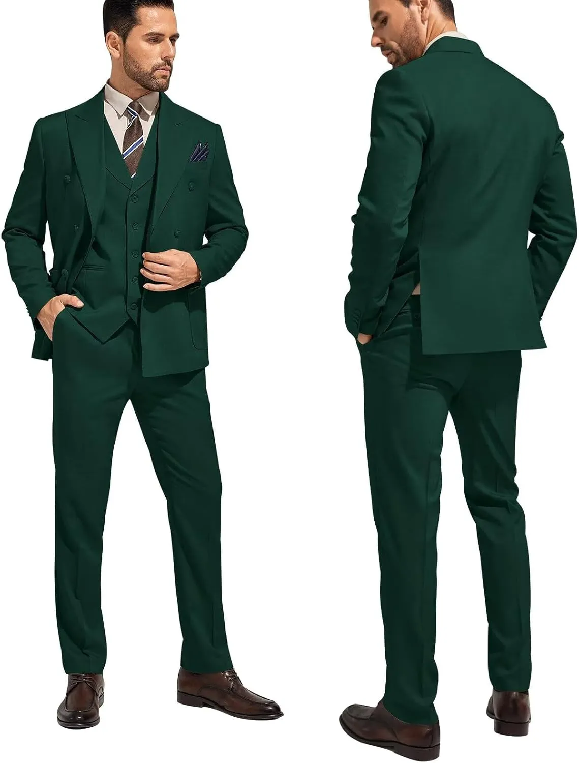 3 Piece Mens Suit Slim Fit Double Breasted Tuxedo Suits Solid Blazer Jacket Vest Pants Set Wedding Prom Outfit for Men