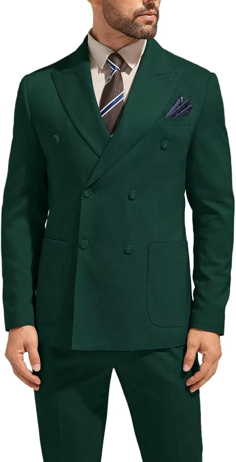 3 Piece Mens Suit Slim Fit Double Breasted Tuxedo Suits Solid Blazer Jacket Vest Pants Set Wedding Prom Outfit for Men
