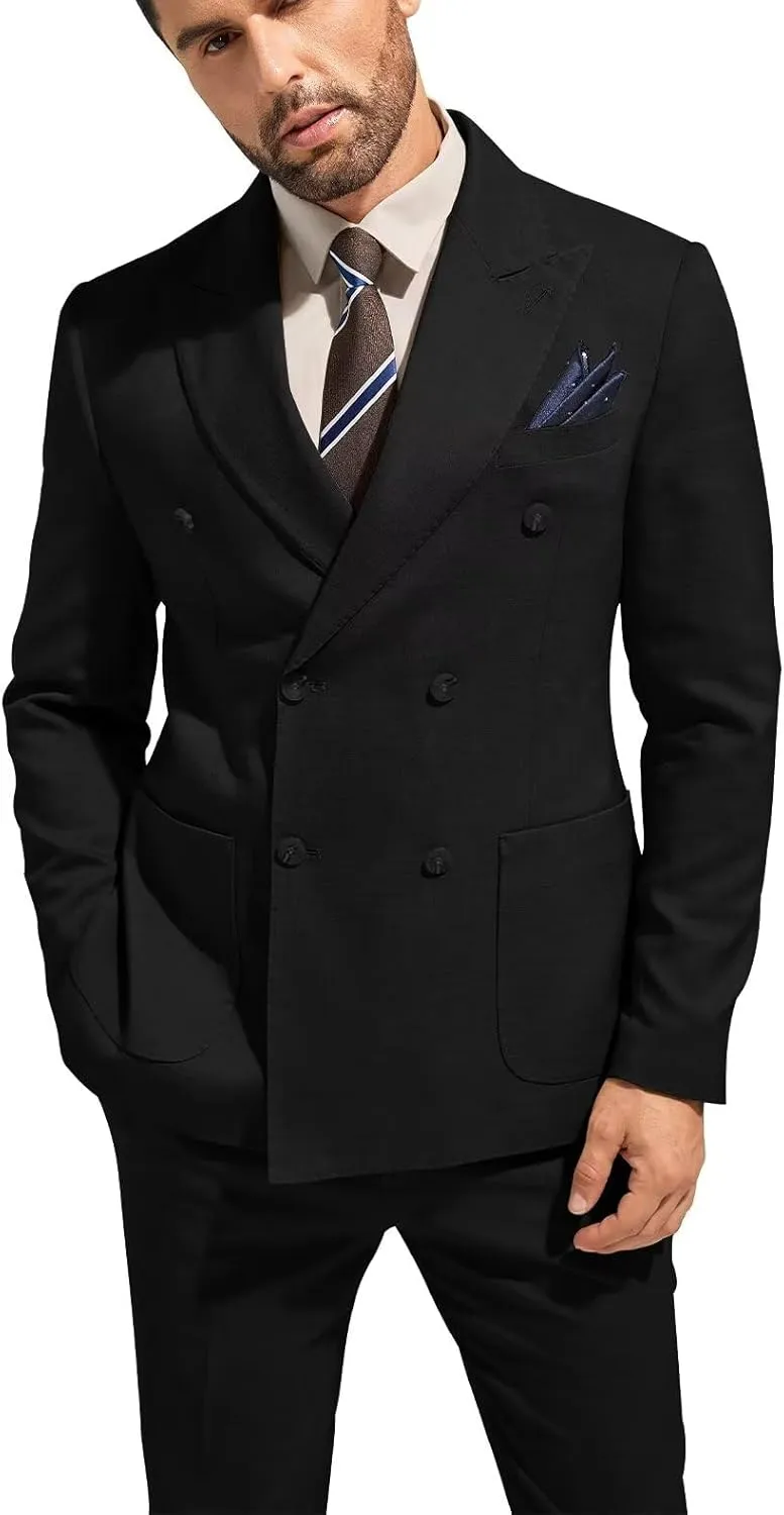 3 Piece Mens Suit Slim Fit Double Breasted Tuxedo Suits Solid Blazer Jacket Vest Pants Set Wedding Prom Outfit for Men