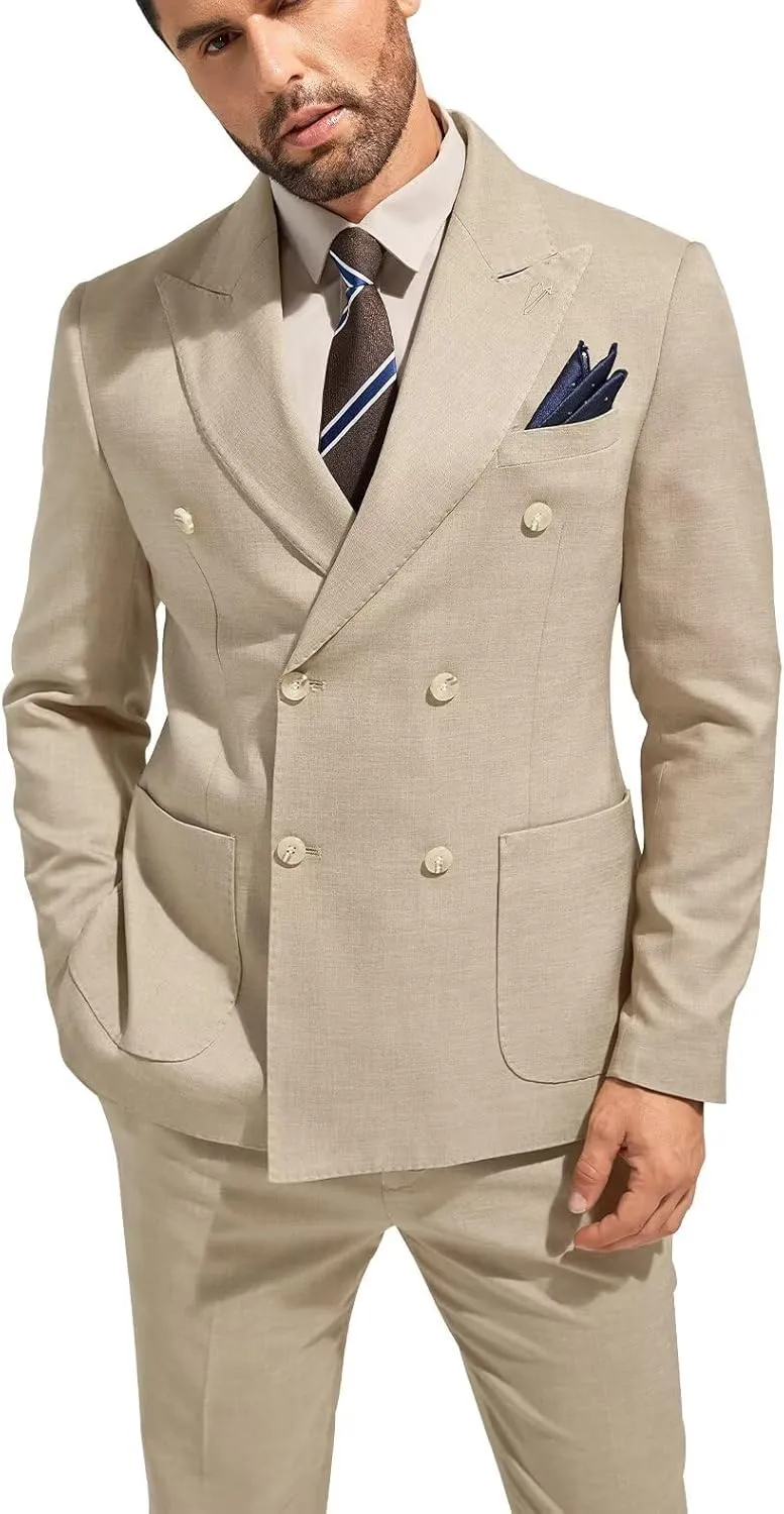 3 Piece Mens Suit Slim Fit Double Breasted Tuxedo Suits Solid Blazer Jacket Vest Pants Set Wedding Prom Outfit for Men