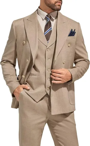 3 Piece Mens Suit Slim Fit Double Breasted Tuxedo Suits Solid Blazer Jacket Vest Pants Set Wedding Prom Outfit for Men