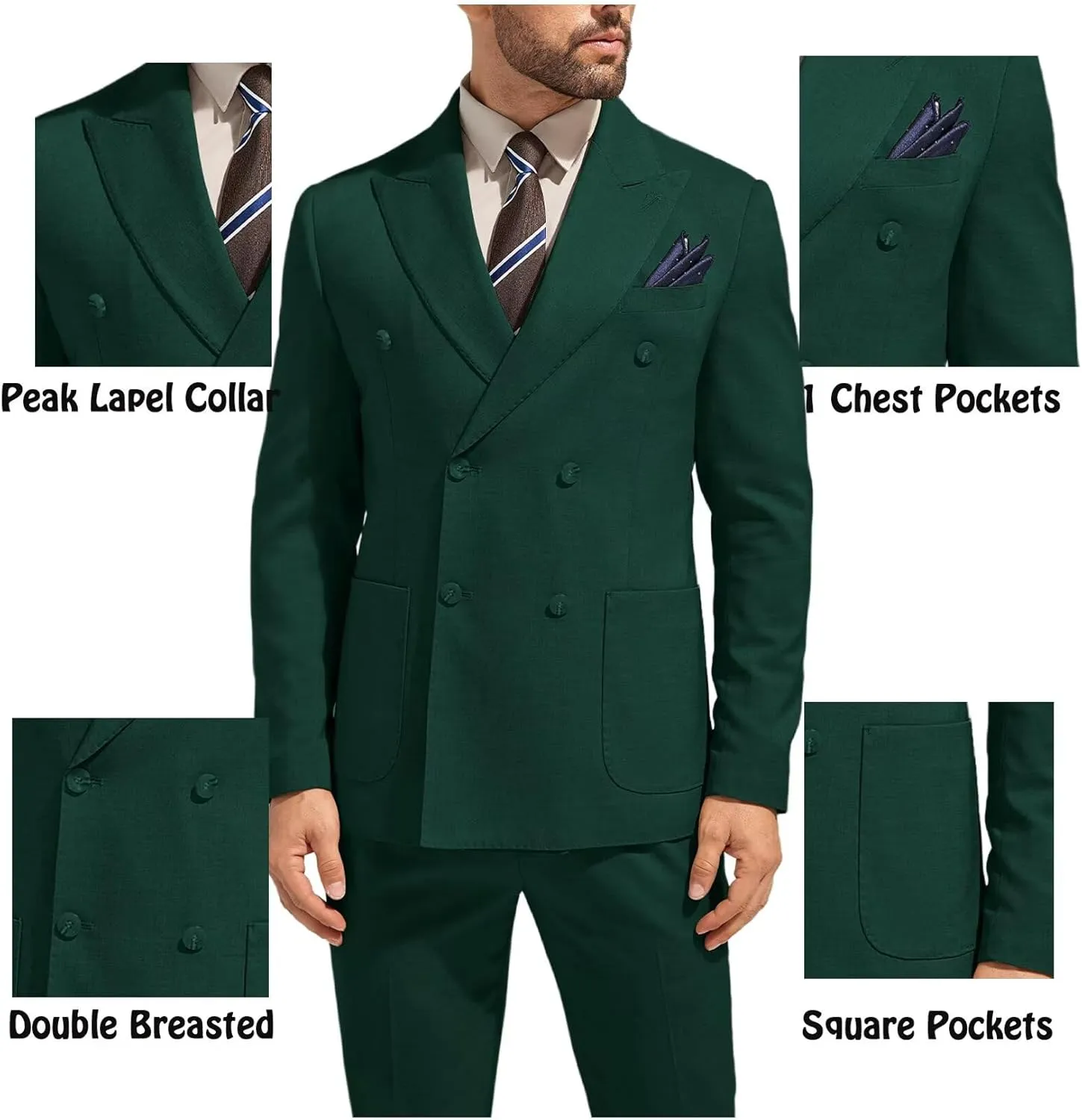 3 Piece Mens Suit Slim Fit Double Breasted Tuxedo Suits Solid Blazer Jacket Vest Pants Set Wedding Prom Outfit for Men
