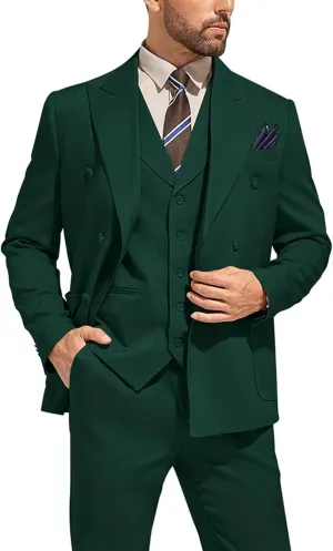 3 Piece Mens Suit Slim Fit Double Breasted Tuxedo Suits Solid Blazer Jacket Vest Pants Set Wedding Prom Outfit for Men