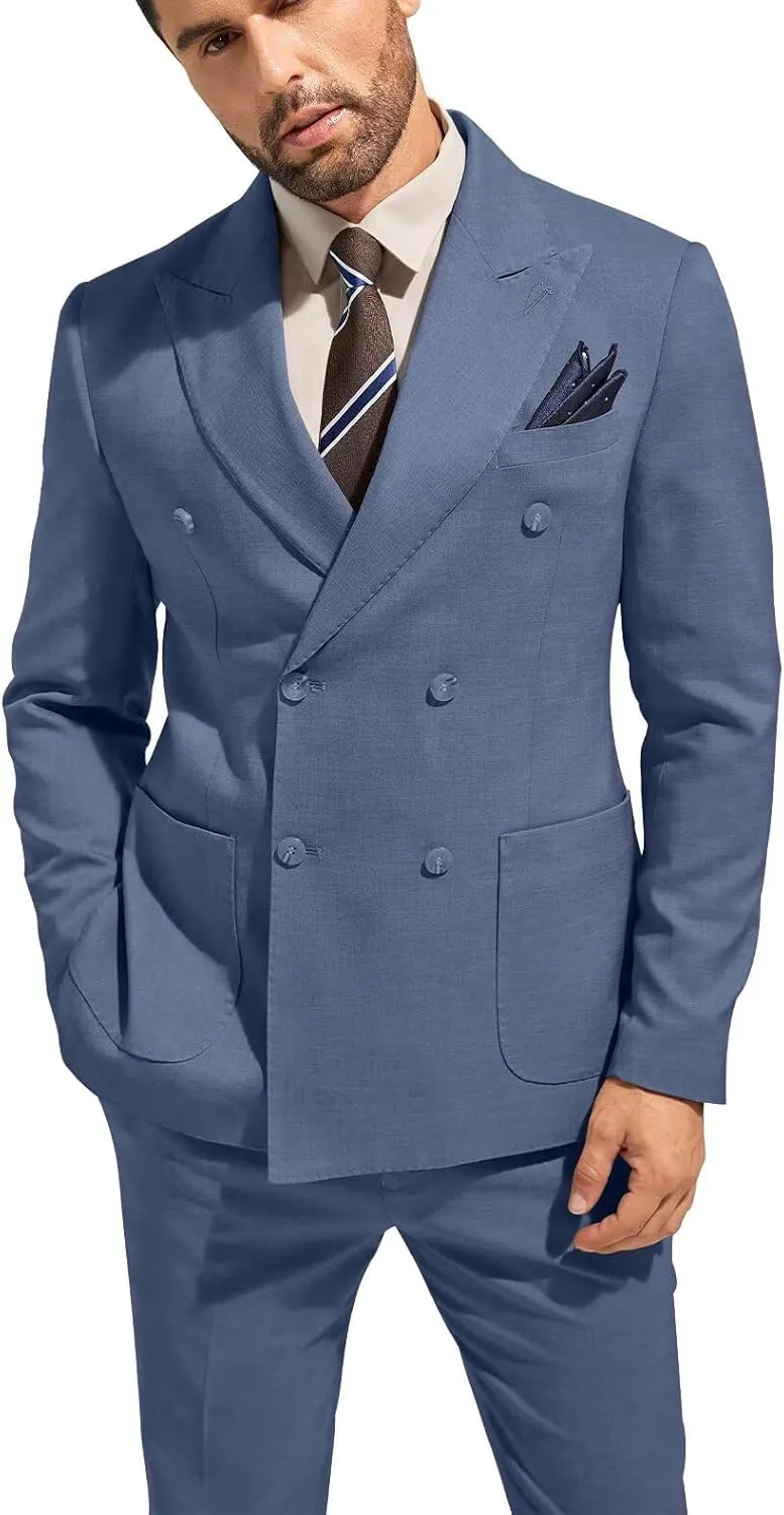 3 Piece Mens Suit Slim Fit Double Breasted Tuxedo Suits Solid Blazer Jacket Vest Pants Set Wedding Prom Outfit for Men