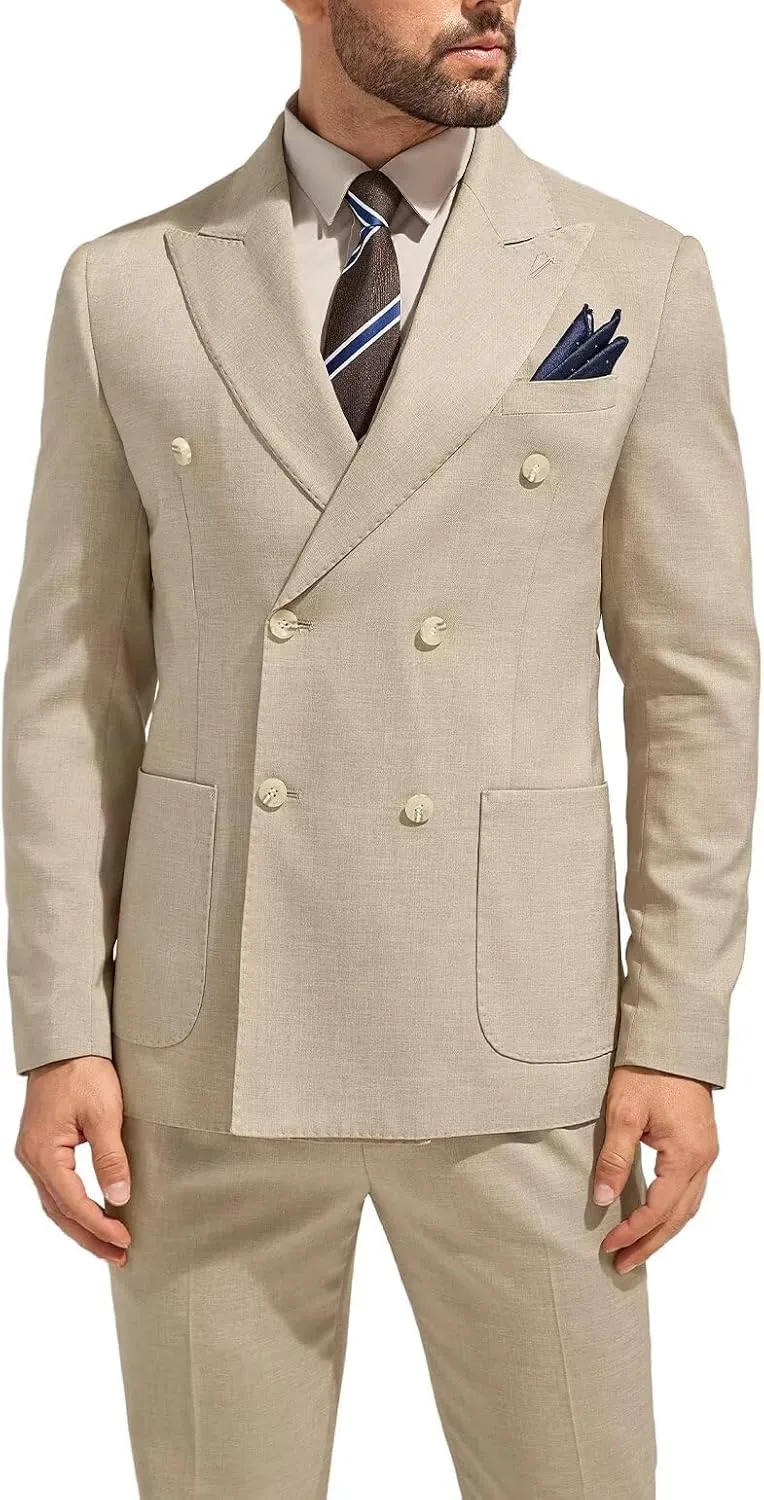 3 Piece Mens Suit Slim Fit Double Breasted Tuxedo Suits Solid Blazer Jacket Vest Pants Set Wedding Prom Outfit for Men