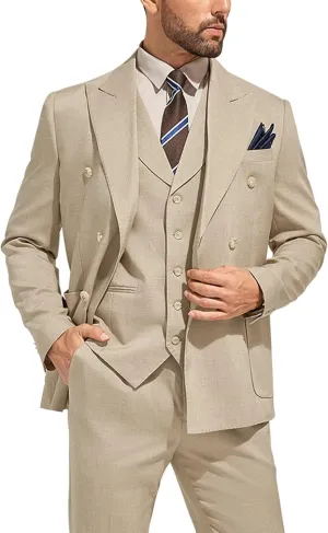 3 Piece Mens Suit Slim Fit Double Breasted Tuxedo Suits Solid Blazer Jacket Vest Pants Set Wedding Prom Outfit for Men
