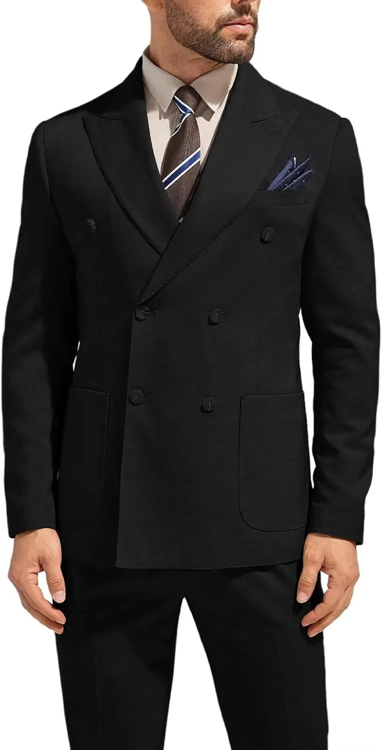 3 Piece Mens Suit Slim Fit Double Breasted Tuxedo Suits Solid Blazer Jacket Vest Pants Set Wedding Prom Outfit for Men