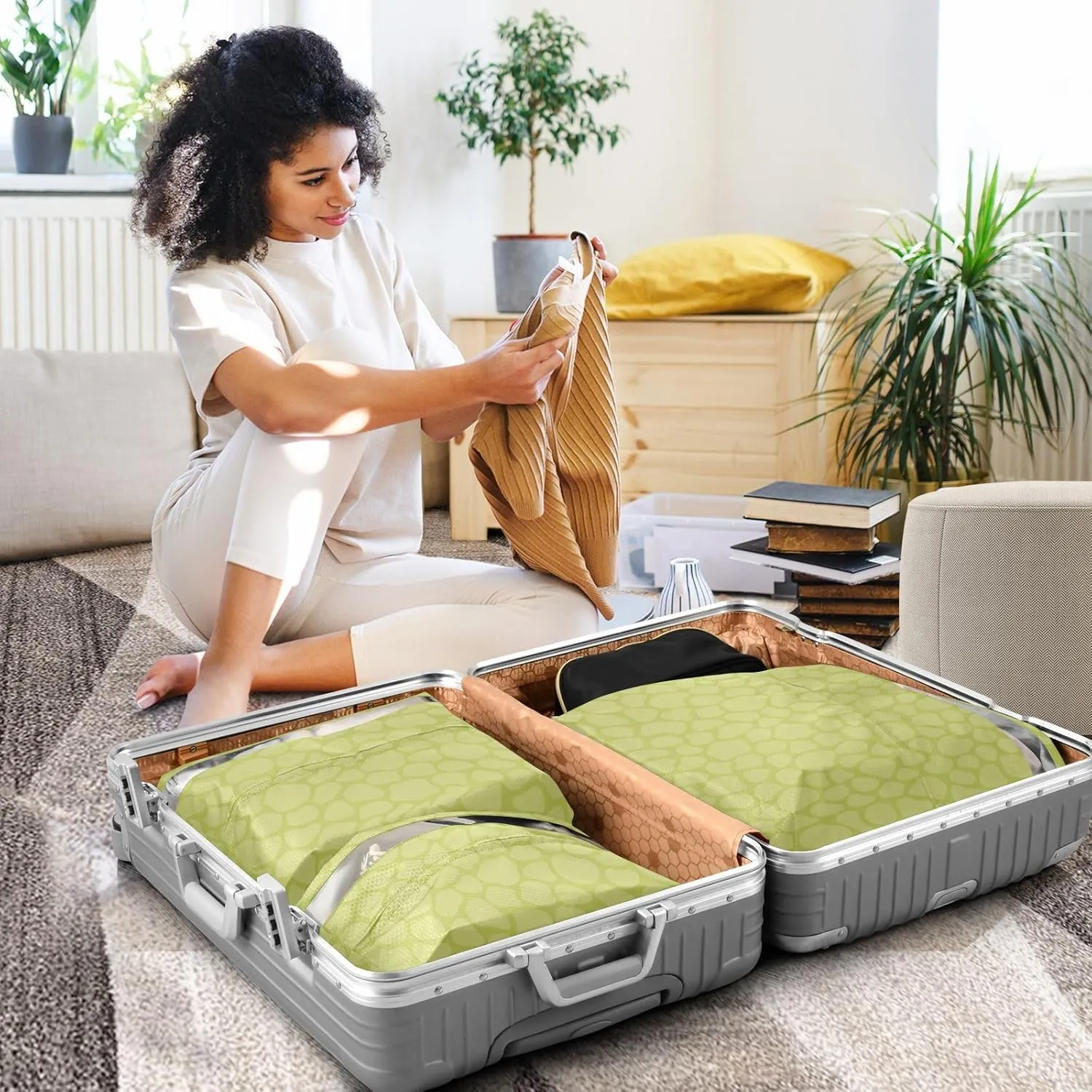 3 Set Travel Packing Cubes For Suitcases, Dinosaur Skin, Stackable, Garment Bag Closet Storage, Luggage Space Saver, Luggages Management Personnel