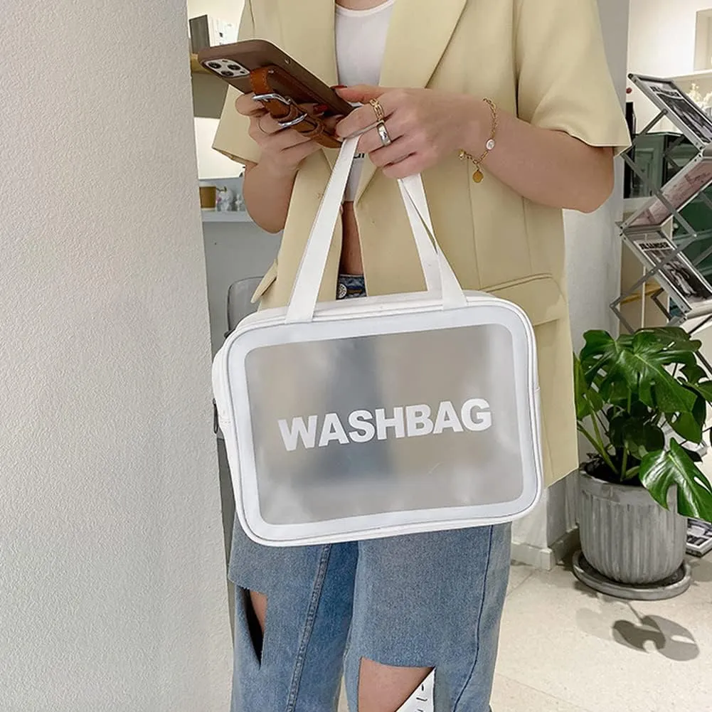 4PCS Clear Toiletry Bags, Wash Bag, Clear PU Makeup Bag, Waterproof Toiletry Travel Bag with Zipper Handle, Portable Airport Cosmetic Bag for Travel Bathroom Men Women (White)