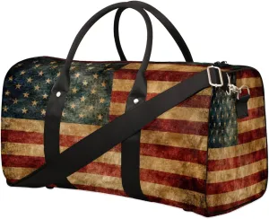 4th Of July Travel Duffel Bag for Women Men, Vintage American Flag Sport Tote Gym Bag Foldable Weekender Overnight Bag Waterproof Carry On Luggage Bag